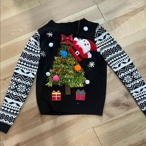 No Boundaries Black Holiday Sweater with Tree Design